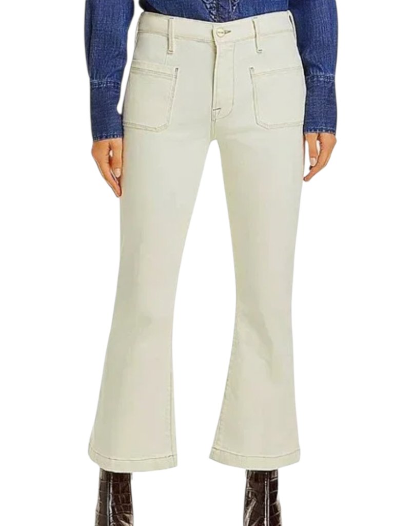 Frame Like New Le Bardot Cropped Flare High Rise Jeans Ecru Minimalist Luxe - 32